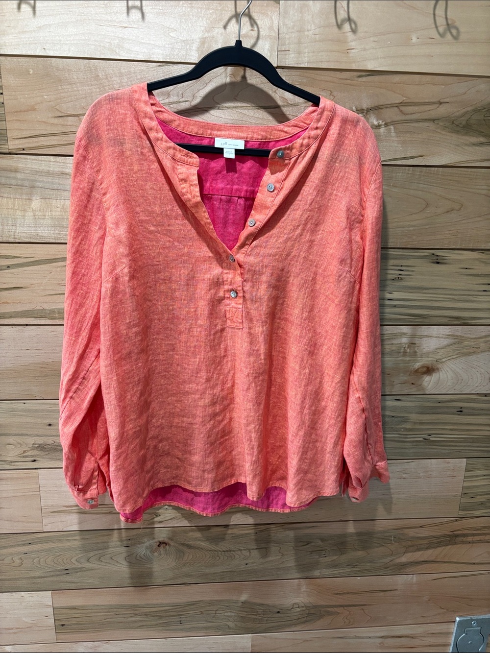 Women's Coral Button-Front Ljnen Tunic Top